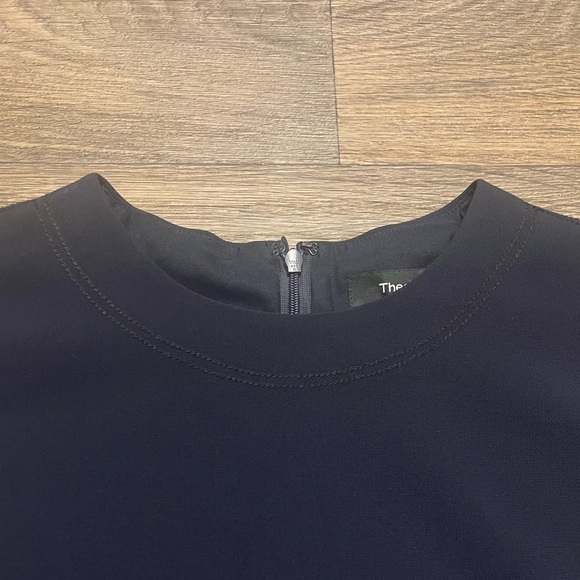Theory Embroidered Shift Dress Admiral Crepe Navy Blue Black Size 4 - Picture 6 of 9